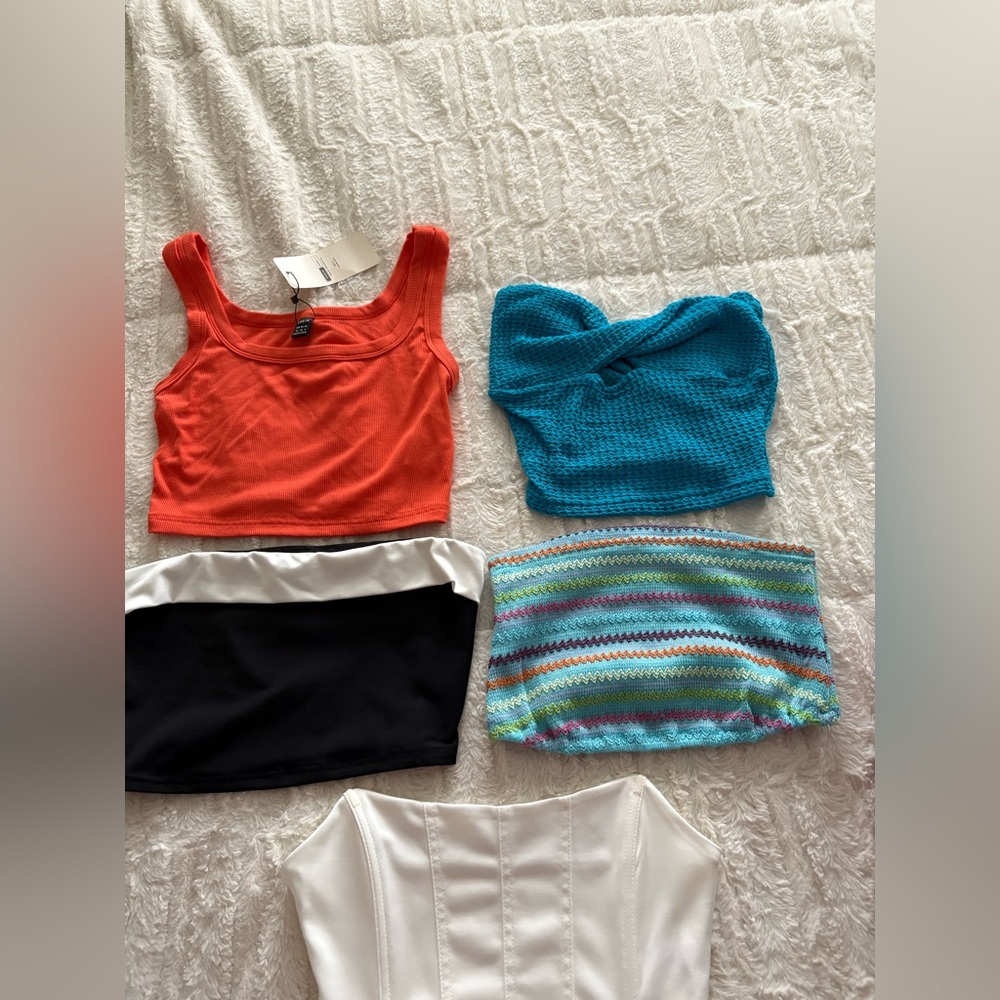 SHEIN Crop Tops Collection - Red, Blue, Black, Multicolor, White